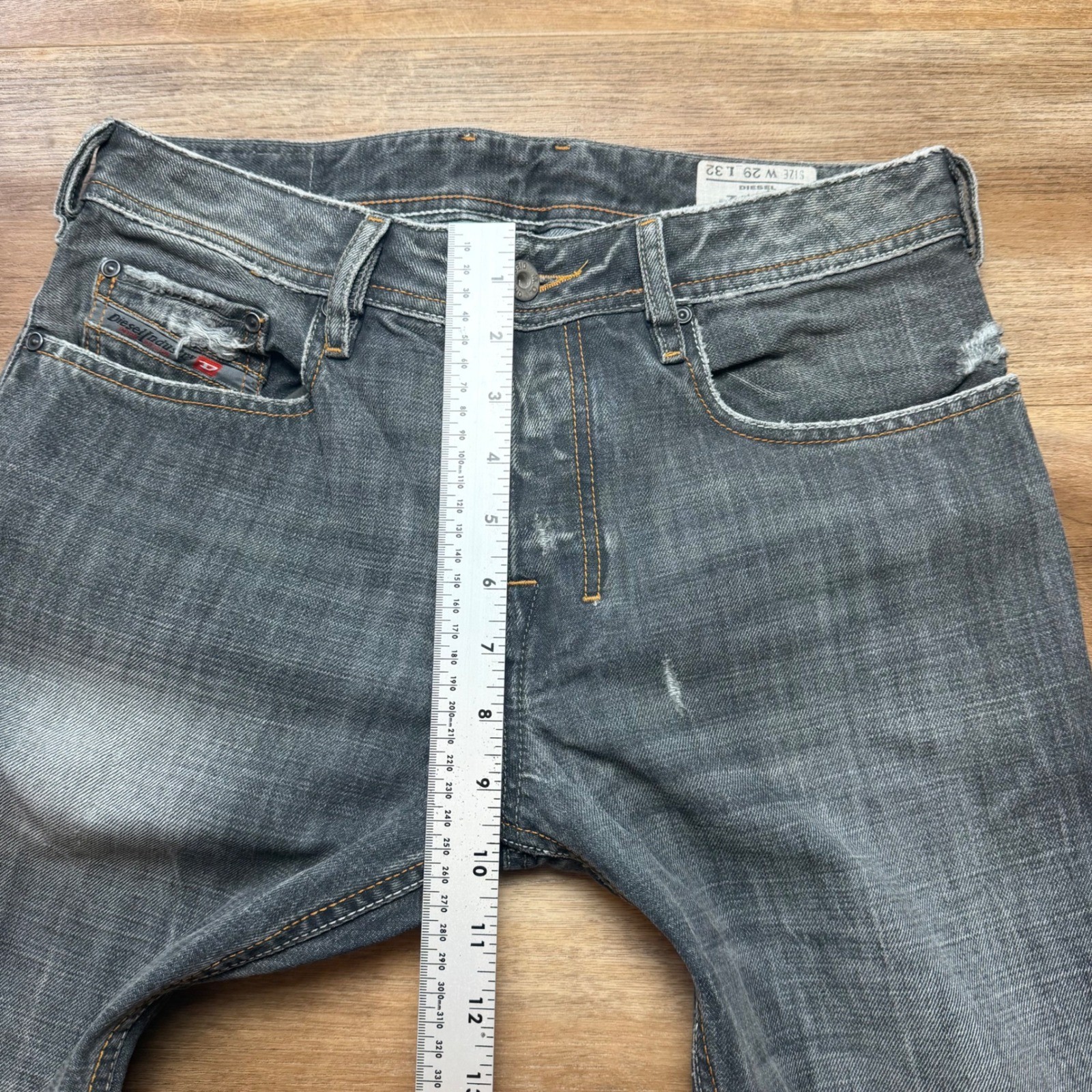 Diesel Zatiny Jeans Men 29×32 Grey Distressed Bootcut Denim Charcoal Punk 008C6