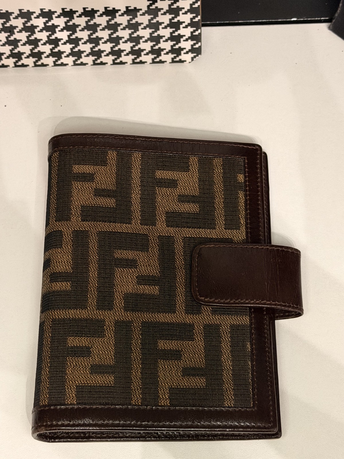 Fendi Zucca Monogram Brown Leather Agenda Planner Cover Ring Binder