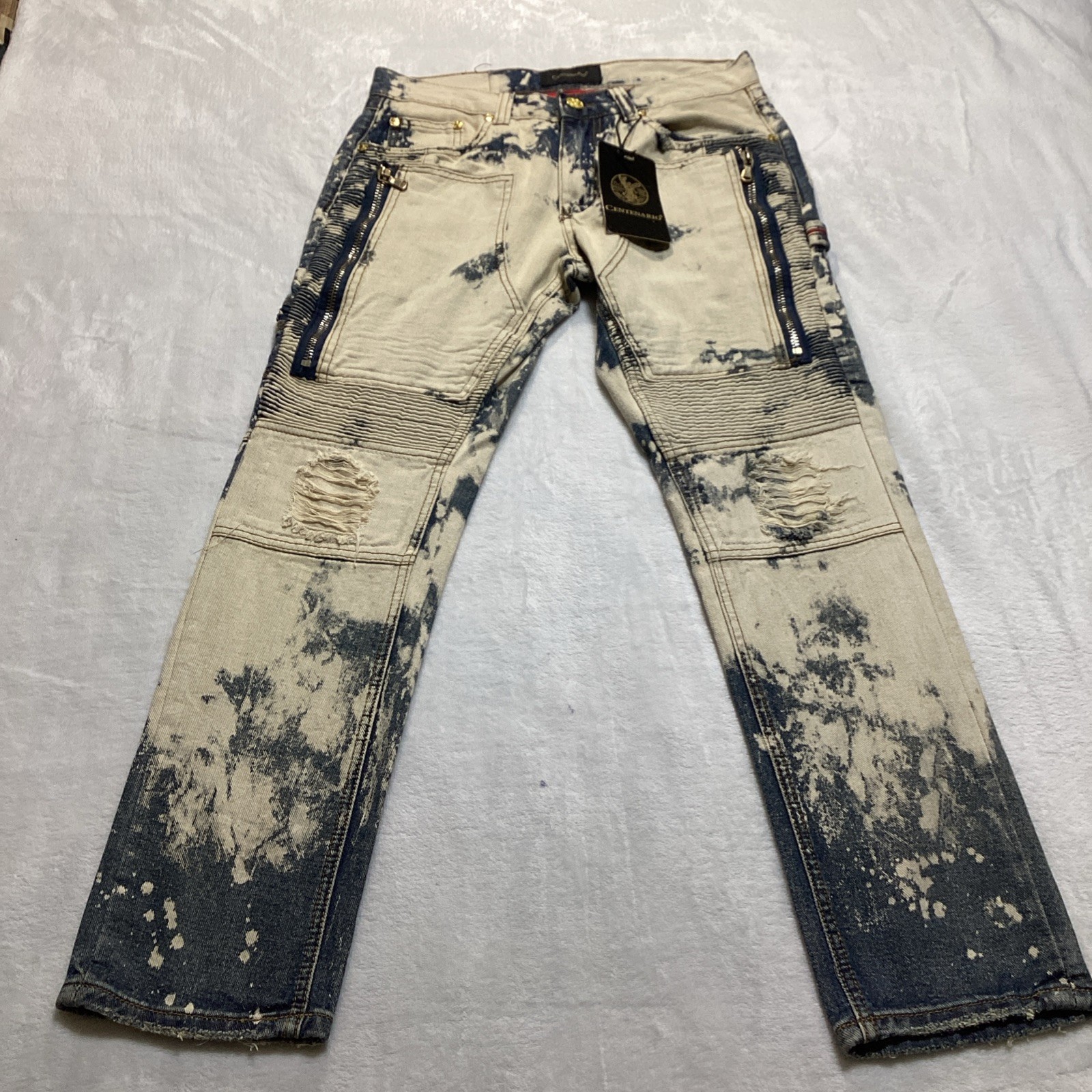 Centenario Men’s Distressed Moto Jeans Size 30×30 Acid Wash Biker Denim