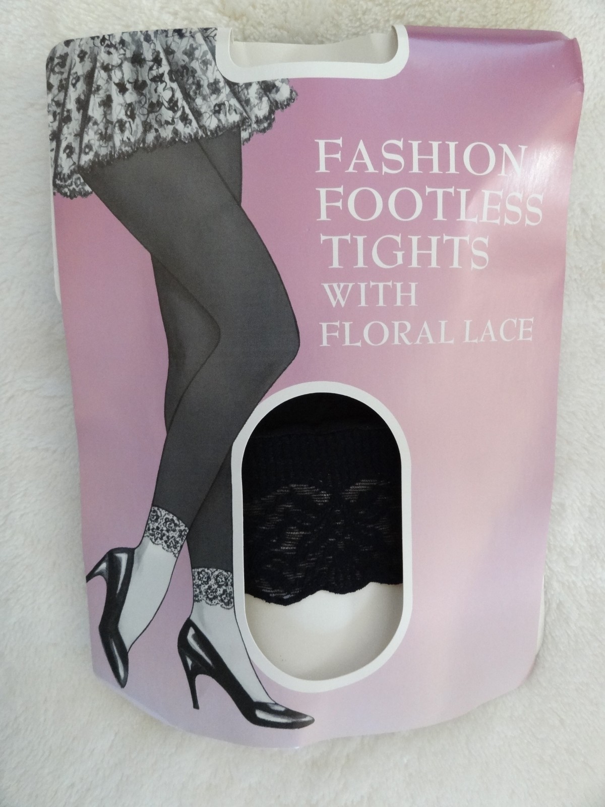 Fashion Footless Tights with Floral Lace ~ Black ~ Fits 5″ – 5.8″ 100 – 160 Lbs