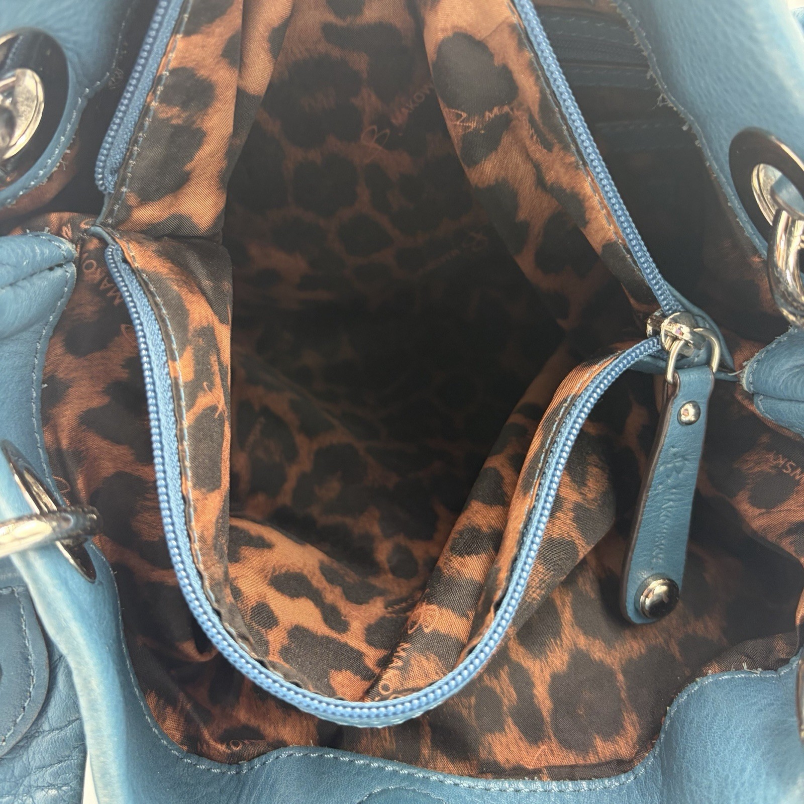 B Makowsky Teal Blue Pebbled Leather Hobo Shoulder Bag Large Silver Hardware