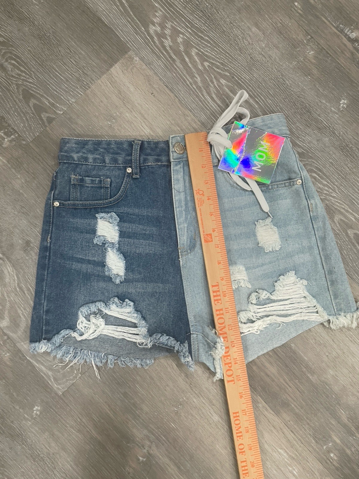 Blue Savvy Denim Shorts Women 7/28 High Rise Distressed Colorblock Frayed