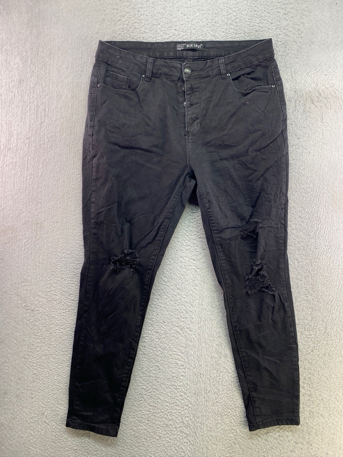Blue Savvy Womens Size 15 Black Button Fly High Rise Distressed Skinny Jean