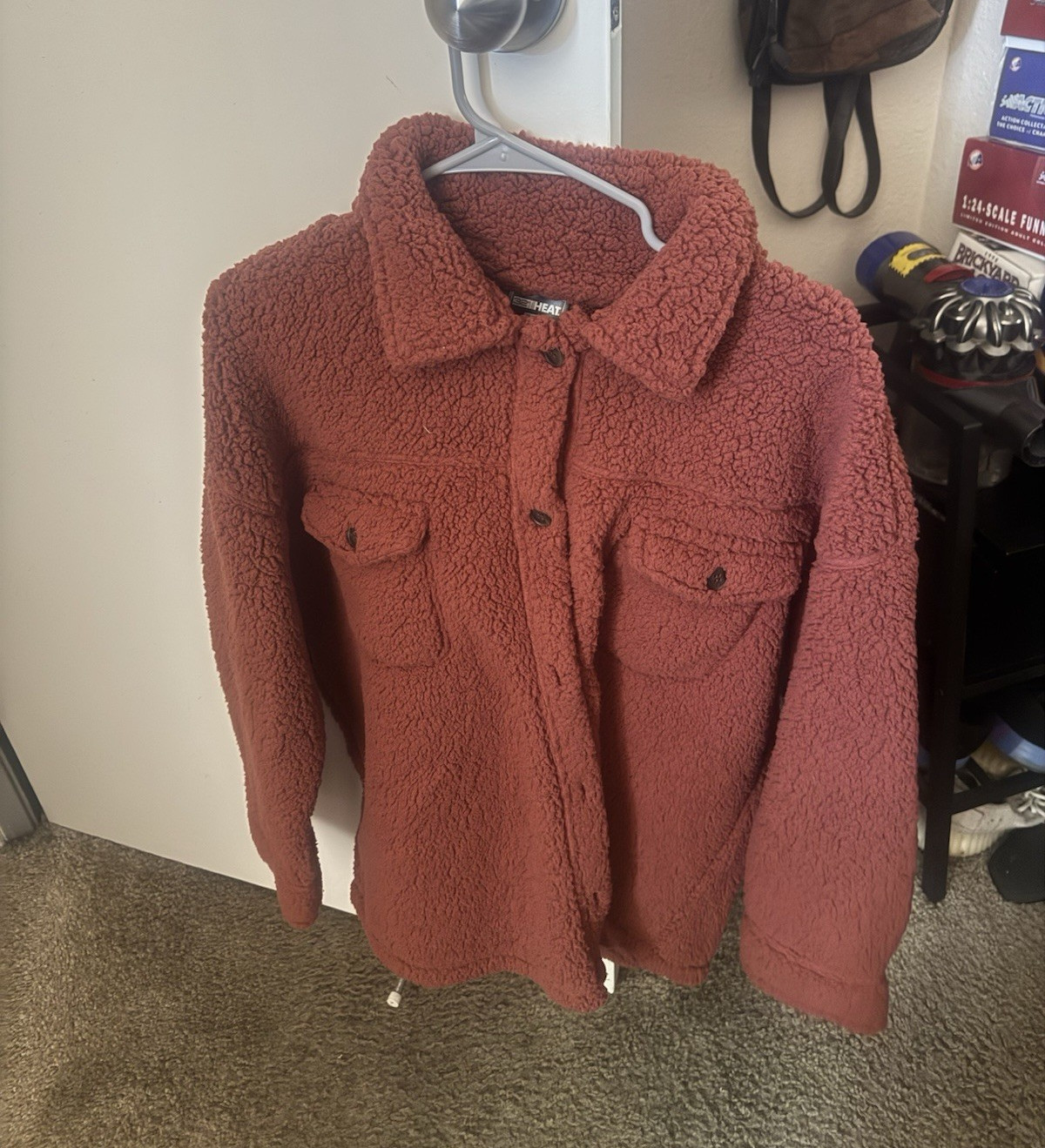 32 Degrees Heat Women’s Sherpa Fleece Shacket Button Collared Pockets Pink XL