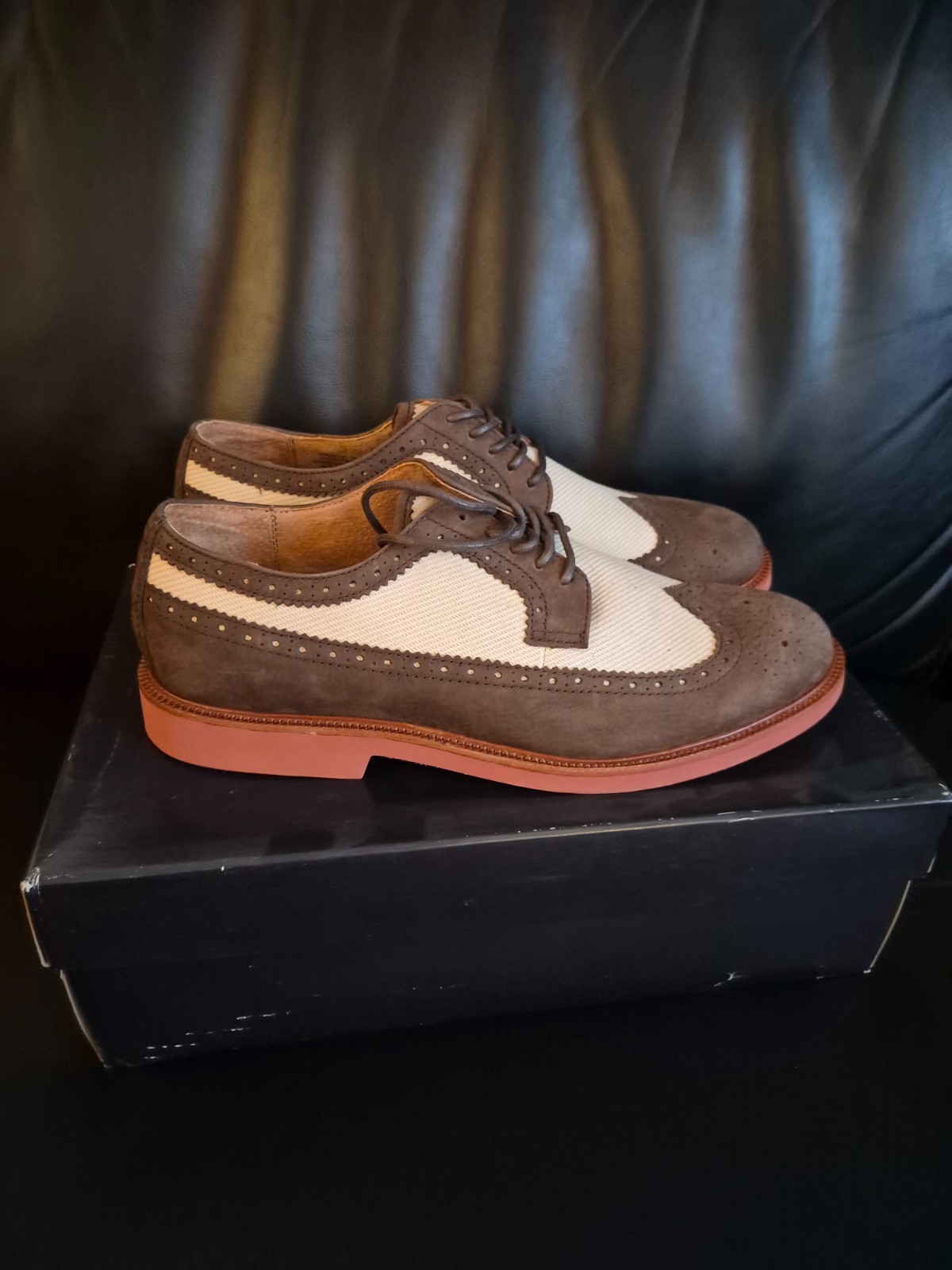 New Polo Ralph Lauren Torrington Suede Wingtip Two Tone Oxford Shoes Mens 13