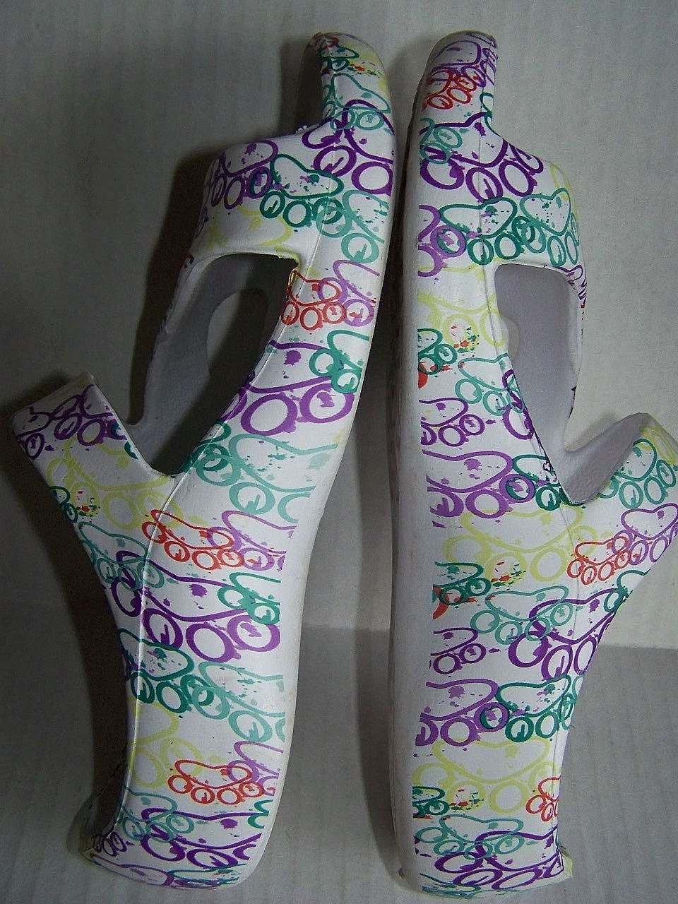 Sandals, slide on size 7M WHITE with Multi color Paw prints n flowers NextToNEW