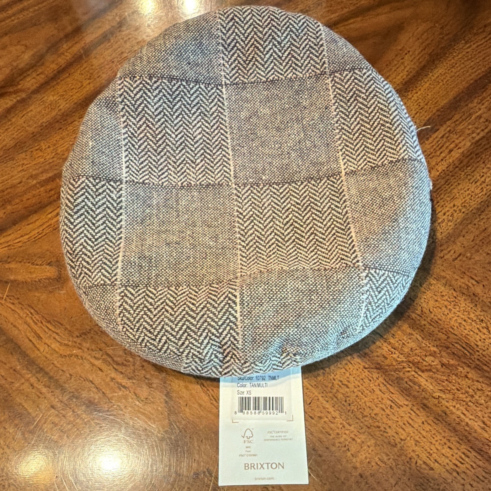 Brixton Women’s Flat Cap Hat Herringbone Pattern Tan and White Size XS