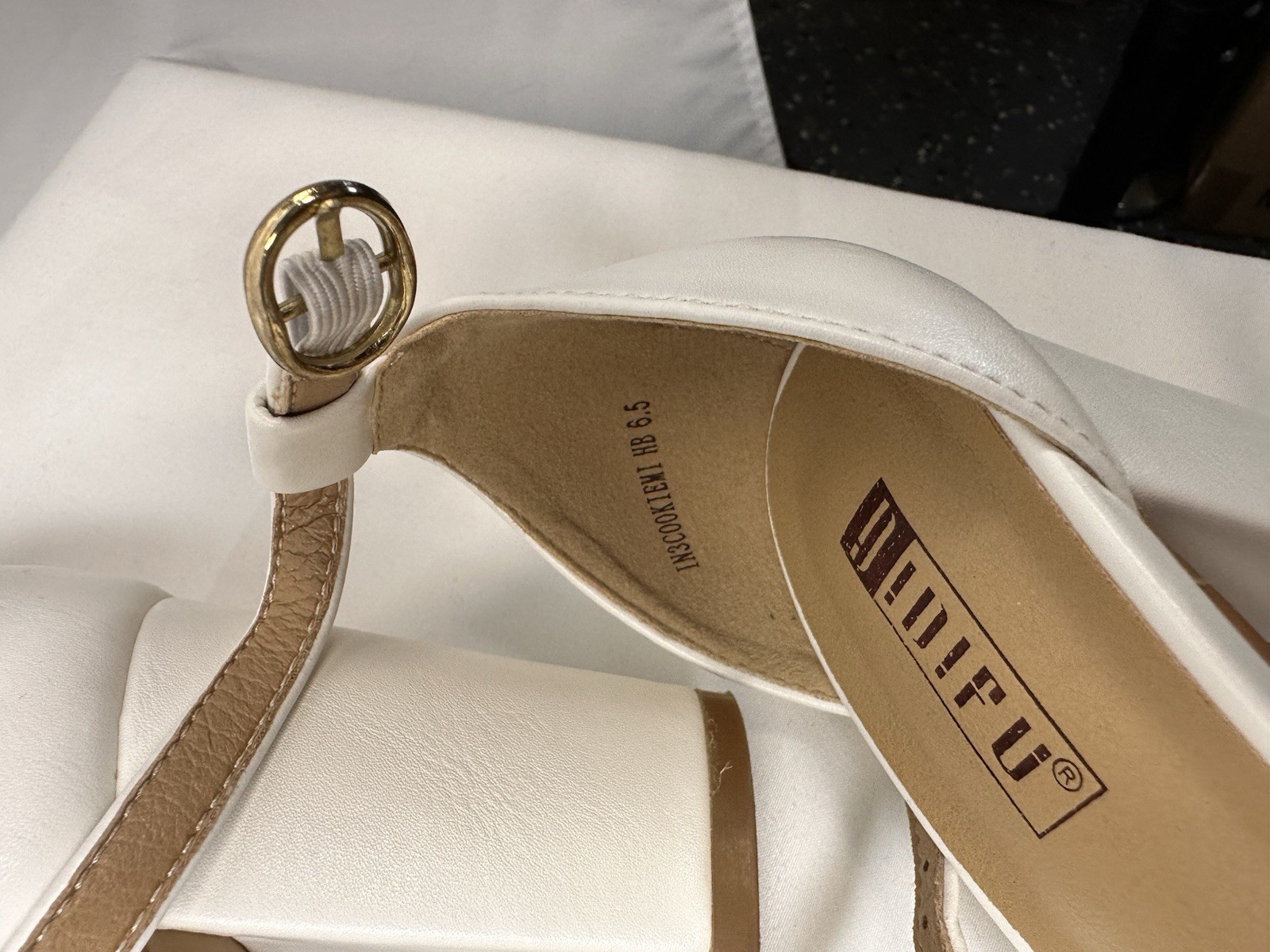 Burudani Women’s White Ankle Strap Chunky Block Heel Open Toe Shoes