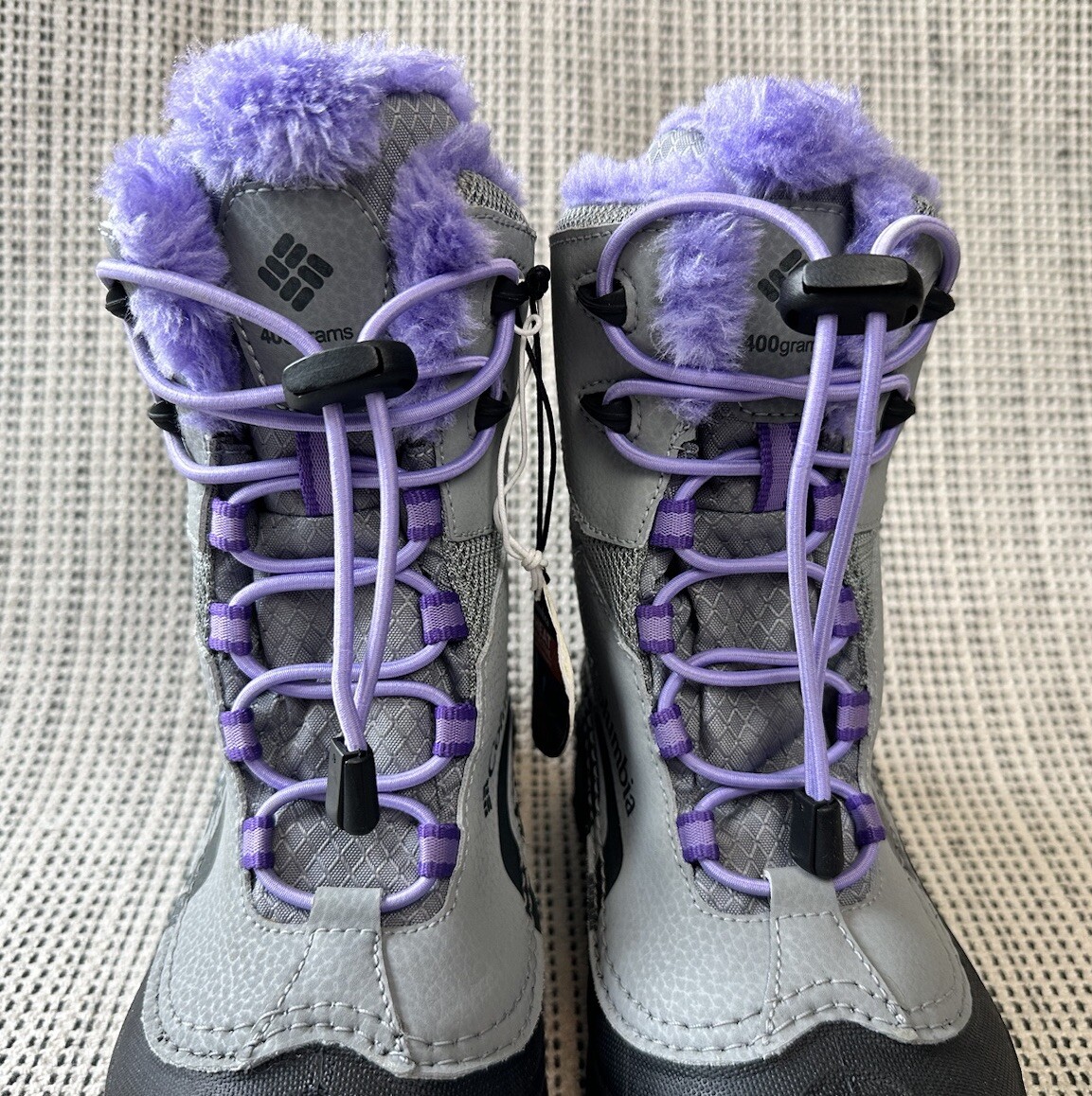 Columbia Bugaboot Girls 2 Gray Purple Snow Boots Faux Fur Waterproof Omni-Heat