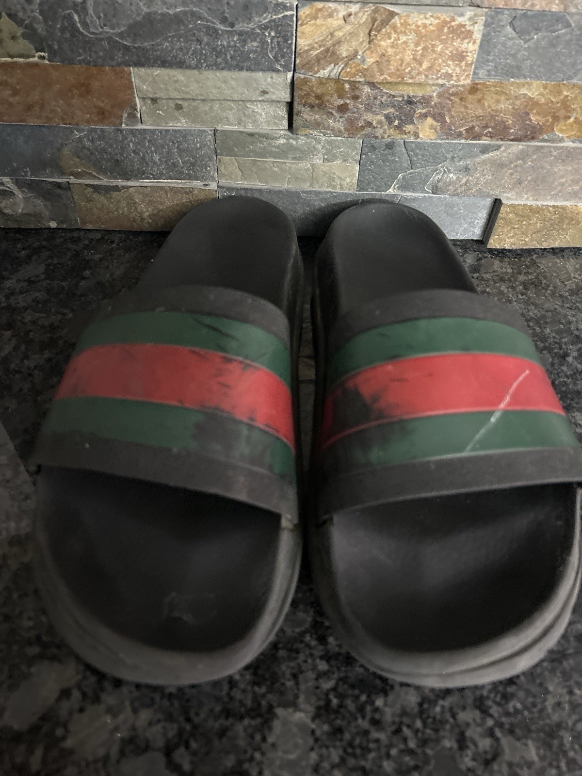 Gucci Black Rubber Slide Sandals Green Red Web Stripe Men’s 11 Made Italy