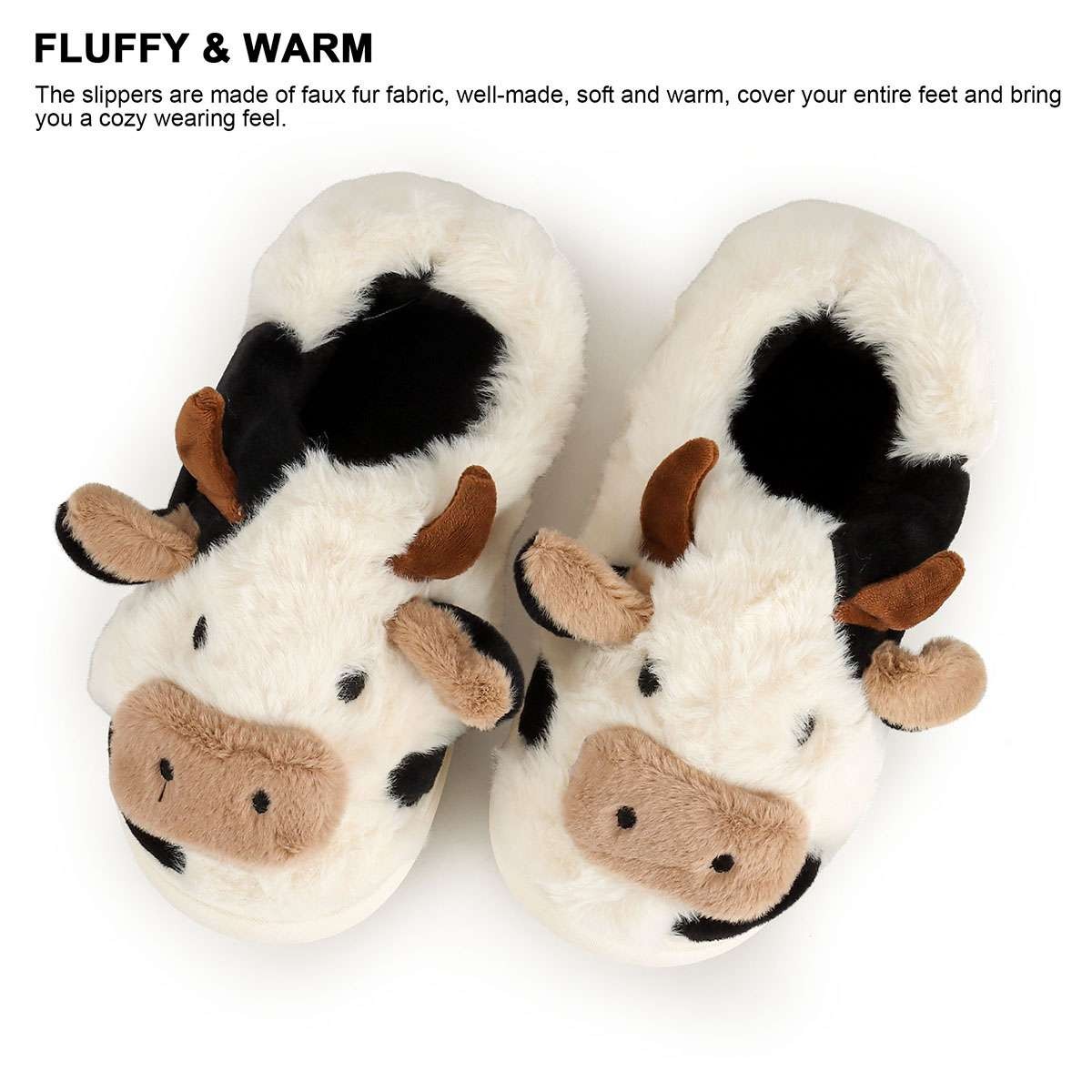 Cow Slippers for Women Men Fluffy Cute Cozy Cartoon Cow Winter Warm Slippers