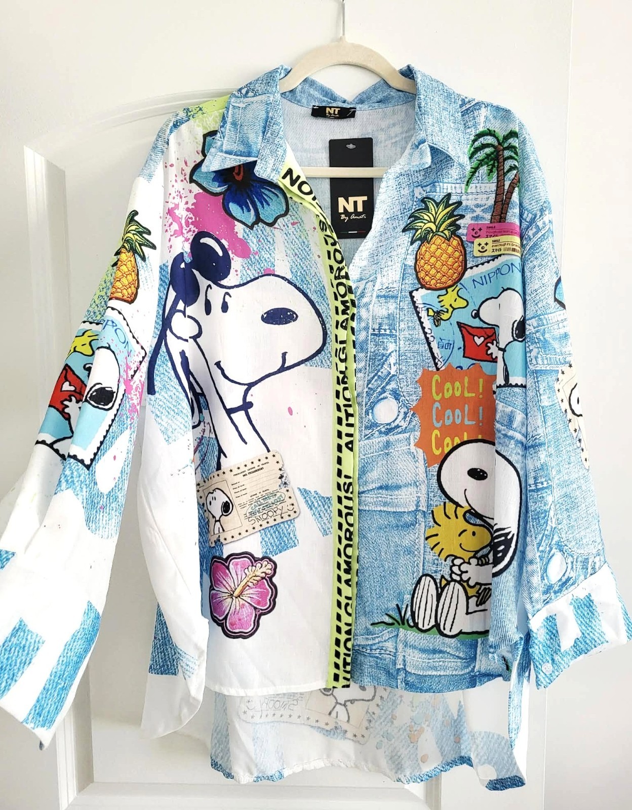 NEW Made in Italy Oversized Shirt | Snoopy & Graphic Cartoon Print | Linen Blend
