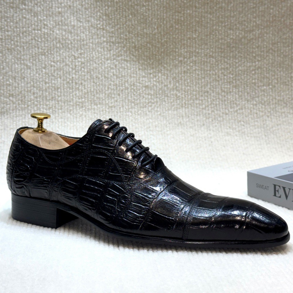 Mens Alligator Crocodile Pattern Business 100% Real Leather Dress Shoes Handmade