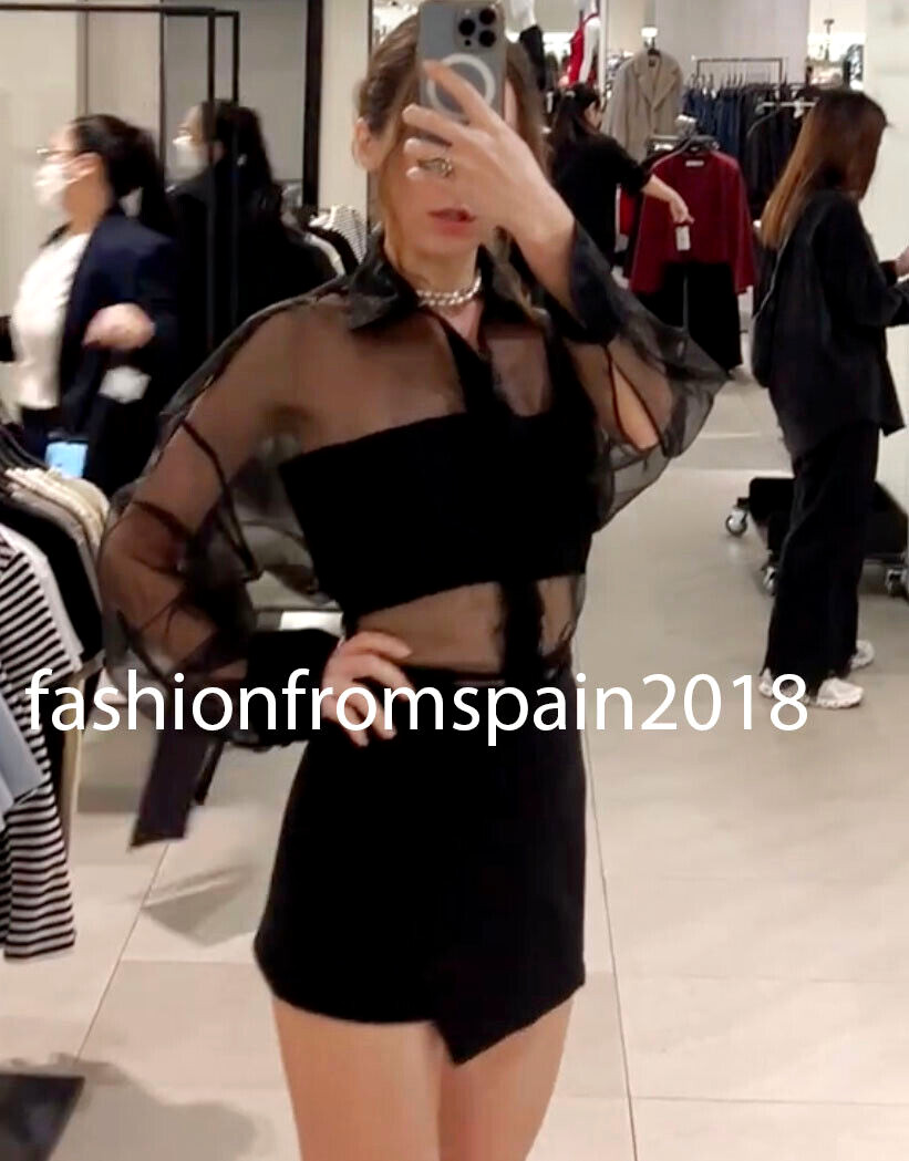 ZARA NEW WOMAN SEMI-SHEER OVERSIZED ORGANZA SHIRT BLACK XS-XXL 4661/104
