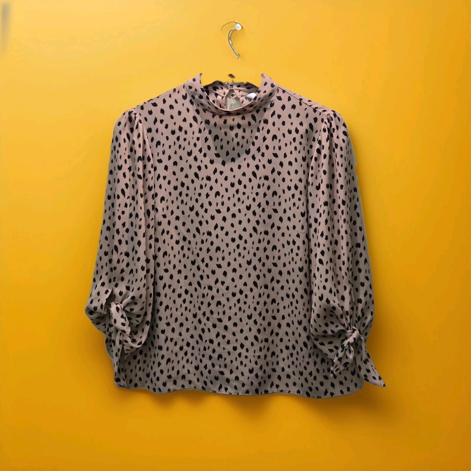 Dorothy Perkins Petite Beige Polka Dot Blouse UK 8 High Neck Smart Office