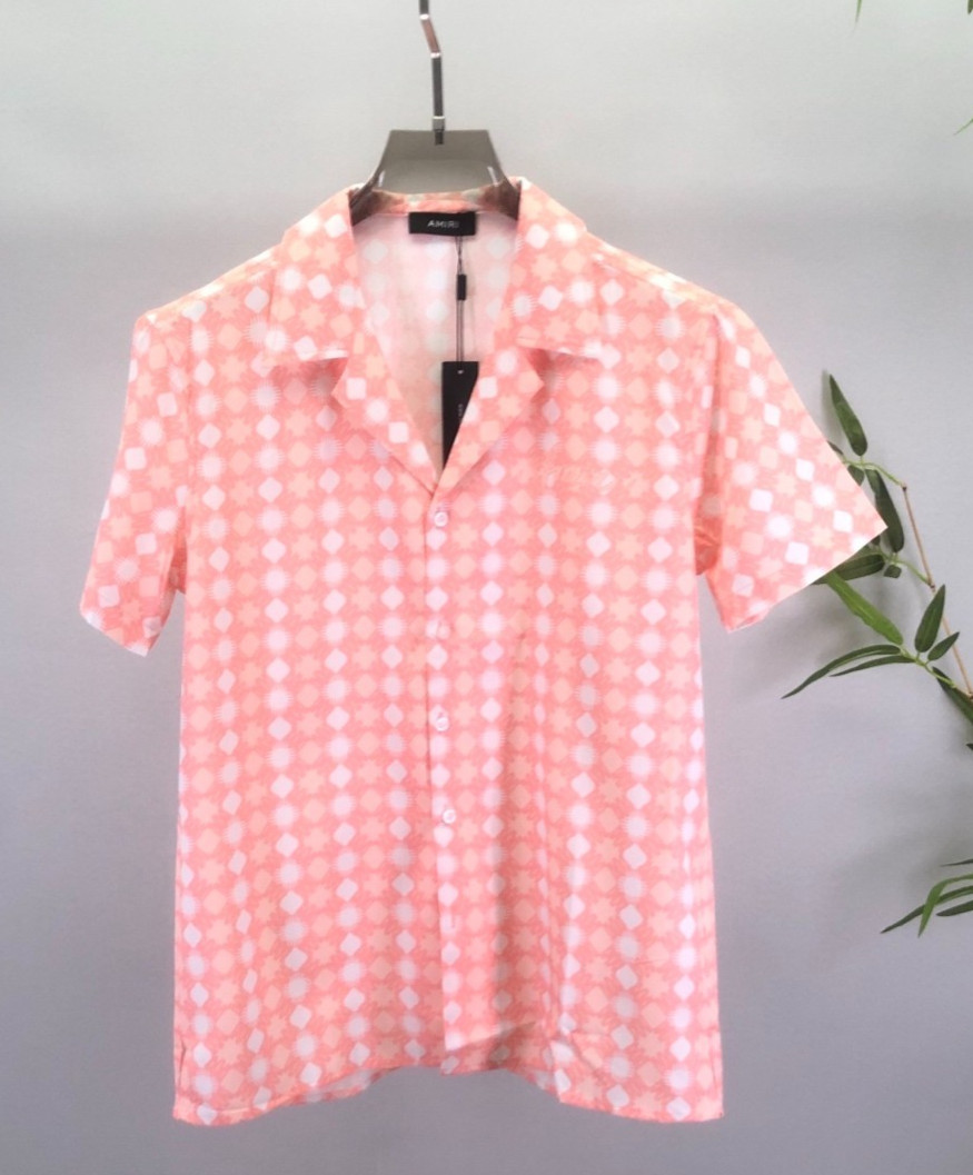 （US XL = Asian 3XL）Amiri Light Pink Monogram Short Sleeve Aloha Shirt