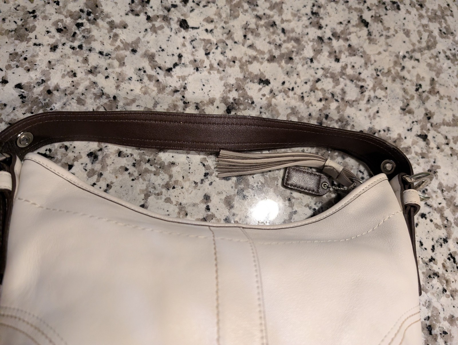 Vintage Coach Soho Hobo Bag 8A01 Ivory White Leather Brown Strap + Wallet