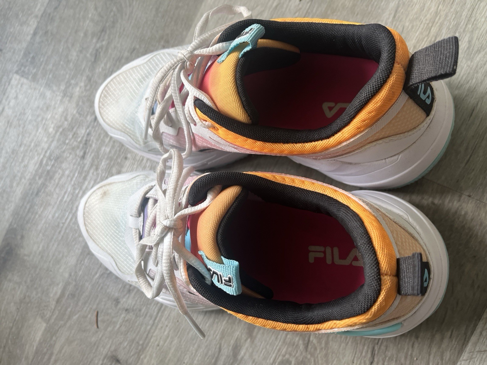 FILA Low Top Lace-Up Colorblock Athletic Sneakers White Orange Pink Teal