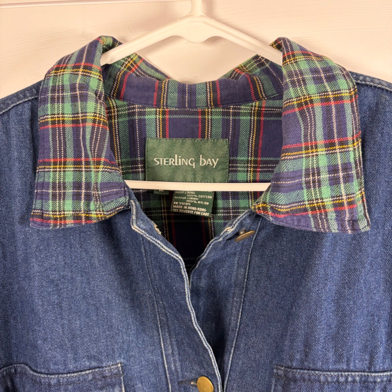 Vintage Sterling Bay Denim Chore Coat Flannel Lined Barn Jacket Men M Hong Kong
