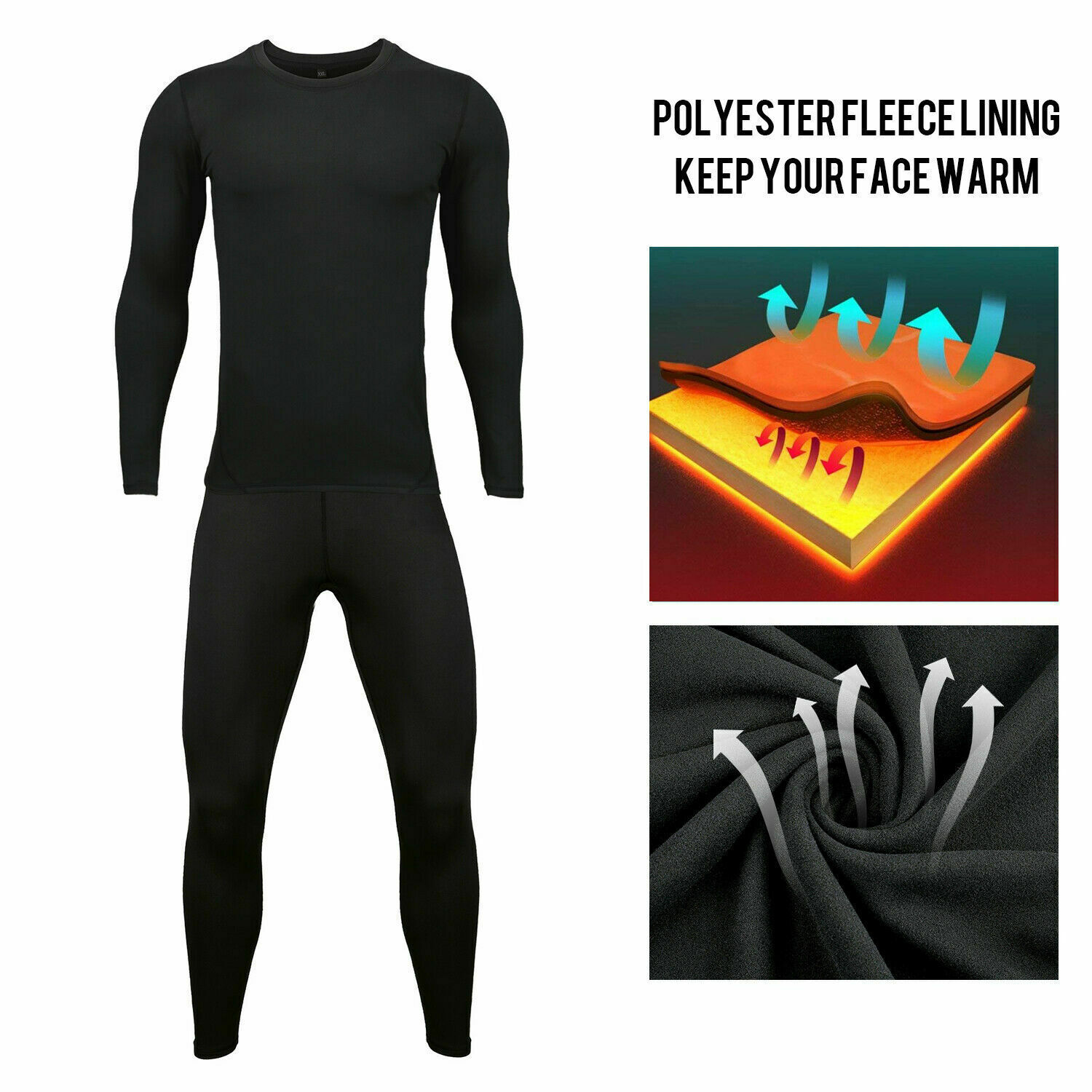 Winter Men Woman Skiing Ultra-Soft Fleece Thermal Top Bottom Long Johns Pant Set