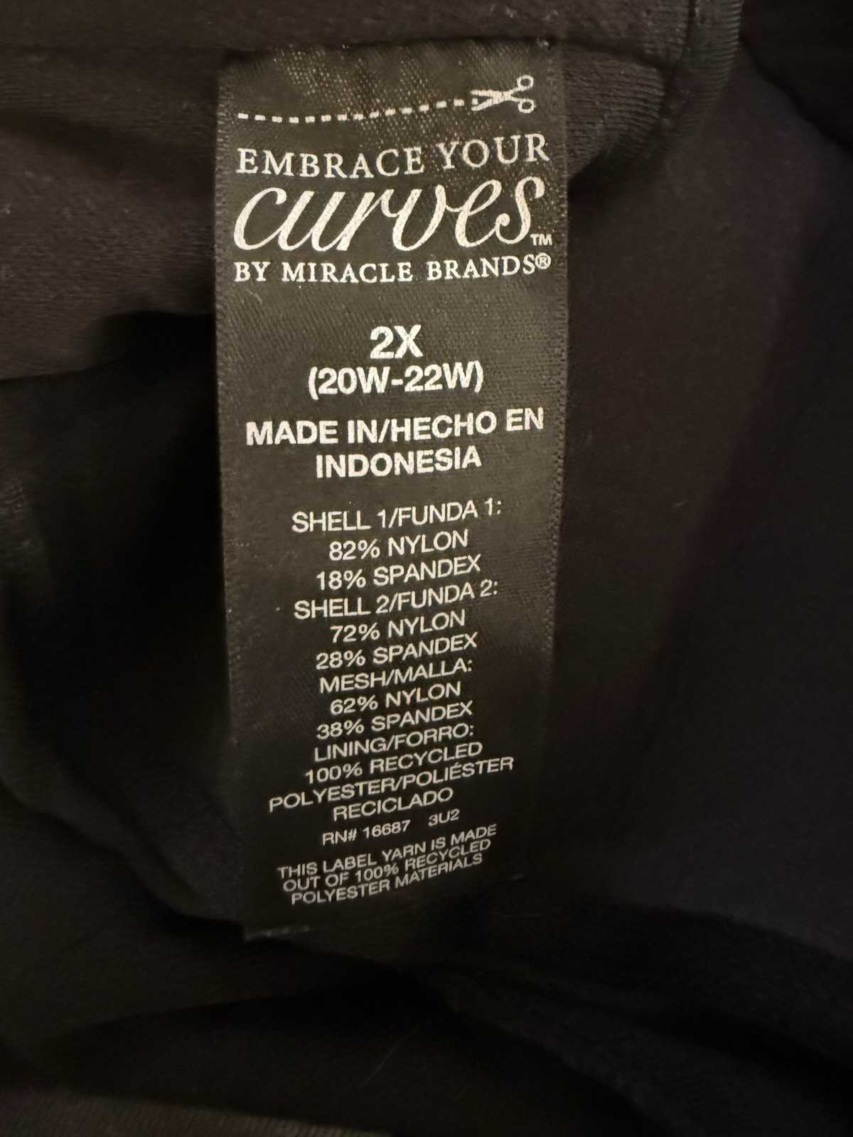 Miracle Brands Swimsuit 2X One Piece Black Slimming Tummy Control Mesh Wrap 20W