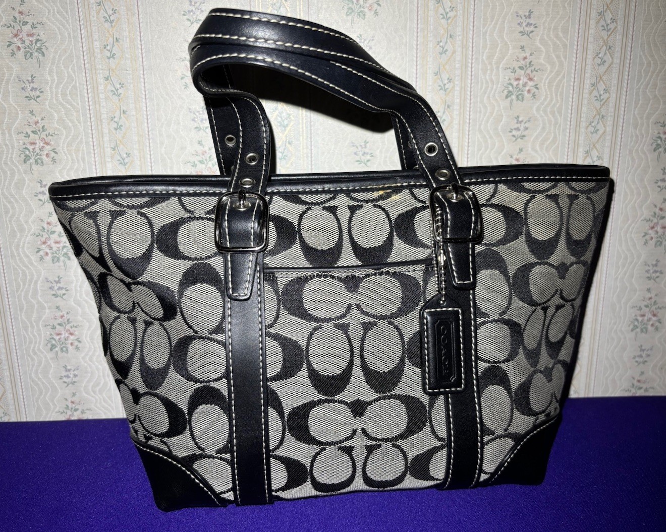 Vintage Coach Y2K Era Monogram Mini Tote 2002 F2J-6043 Signature Canvas Black