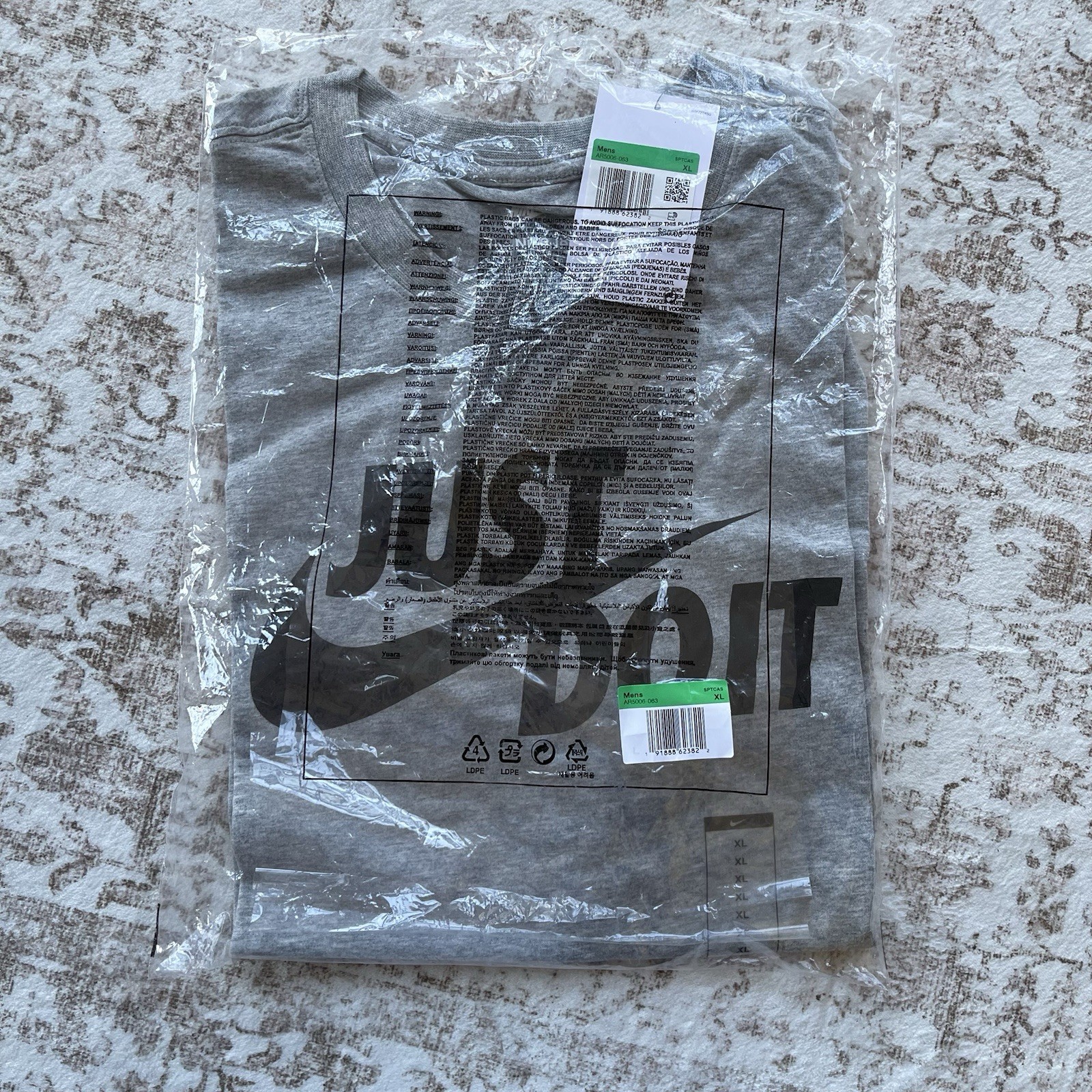 Nike Sportswear JUST DO IT Tee Heather Grey AR5006-063 Men’s XL