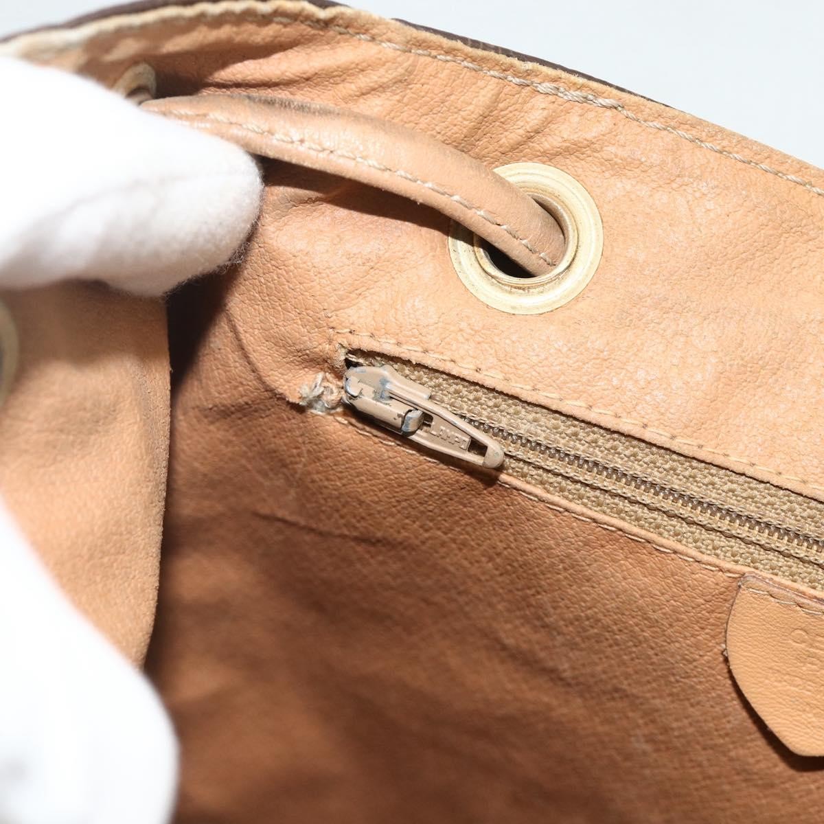 CELINE Macadam Canvas Backpack PVC Leather Brown Gold Auth fm5320