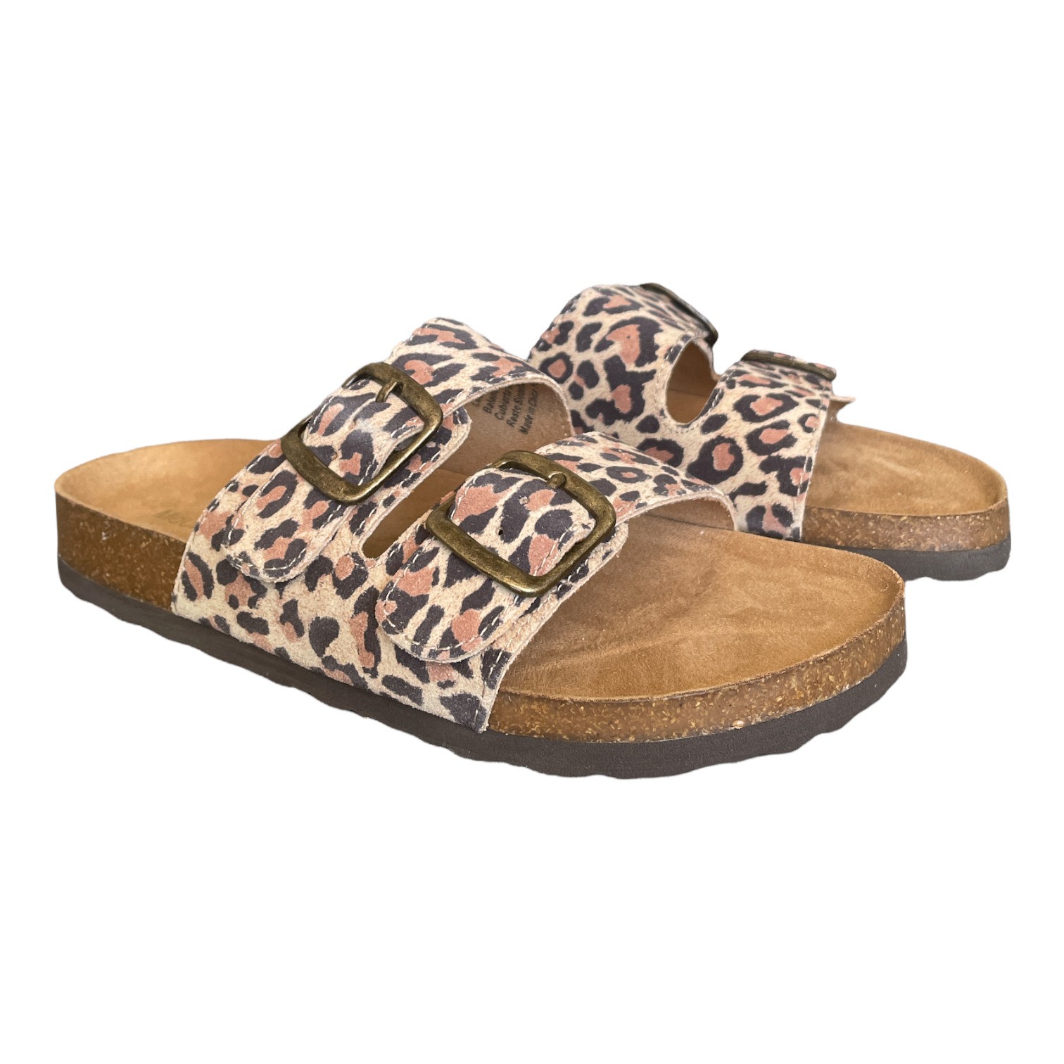 Mountain Sole Women’s Double Buckle Slip-On Leather Sandal (Animal, 6)