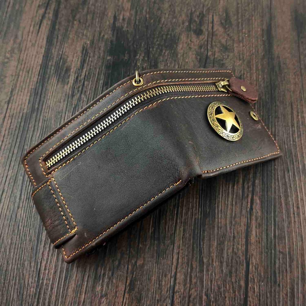 Star Genuine Leather Zipper Card Money Men’s Wallet With chain