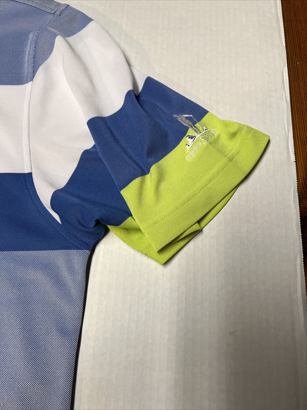 Footjoy Golf Polo Shirt Men’s Medium Striped Colorblock Greystone Course Preppy