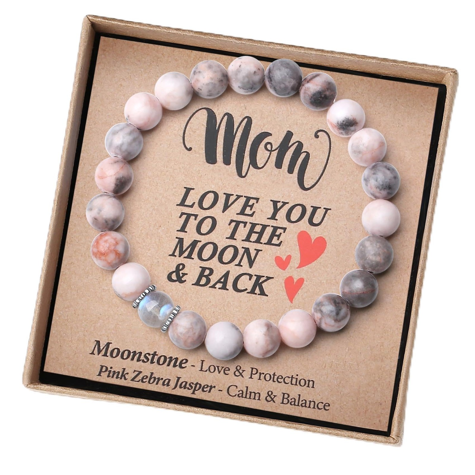 THEMEROL Mothers Day Gifts for Mom One Size, Pink Zebra Jasper, Moonstone