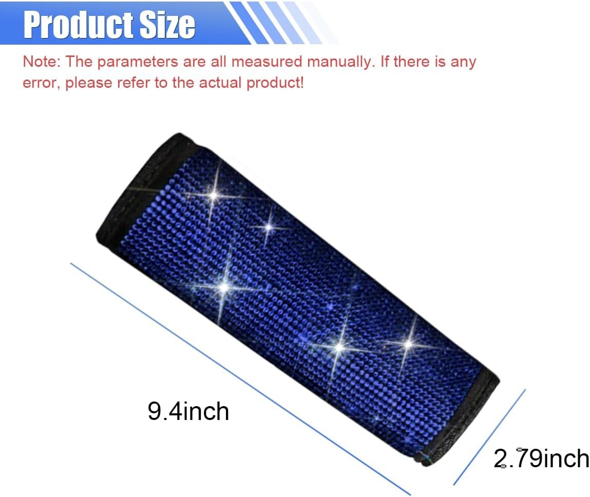 2PCS Rhinestone Crystal Car Seat Belt Covers, Glitter Seat Strap S Color: Blue