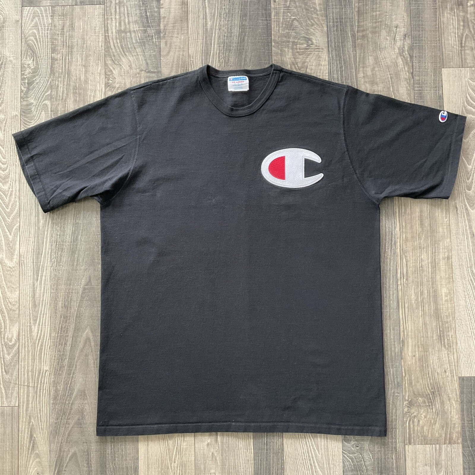 VTG Champion Short Sleeve Big “C” Logo T-Shirt Tee Men’s Size 2XL Black GT19