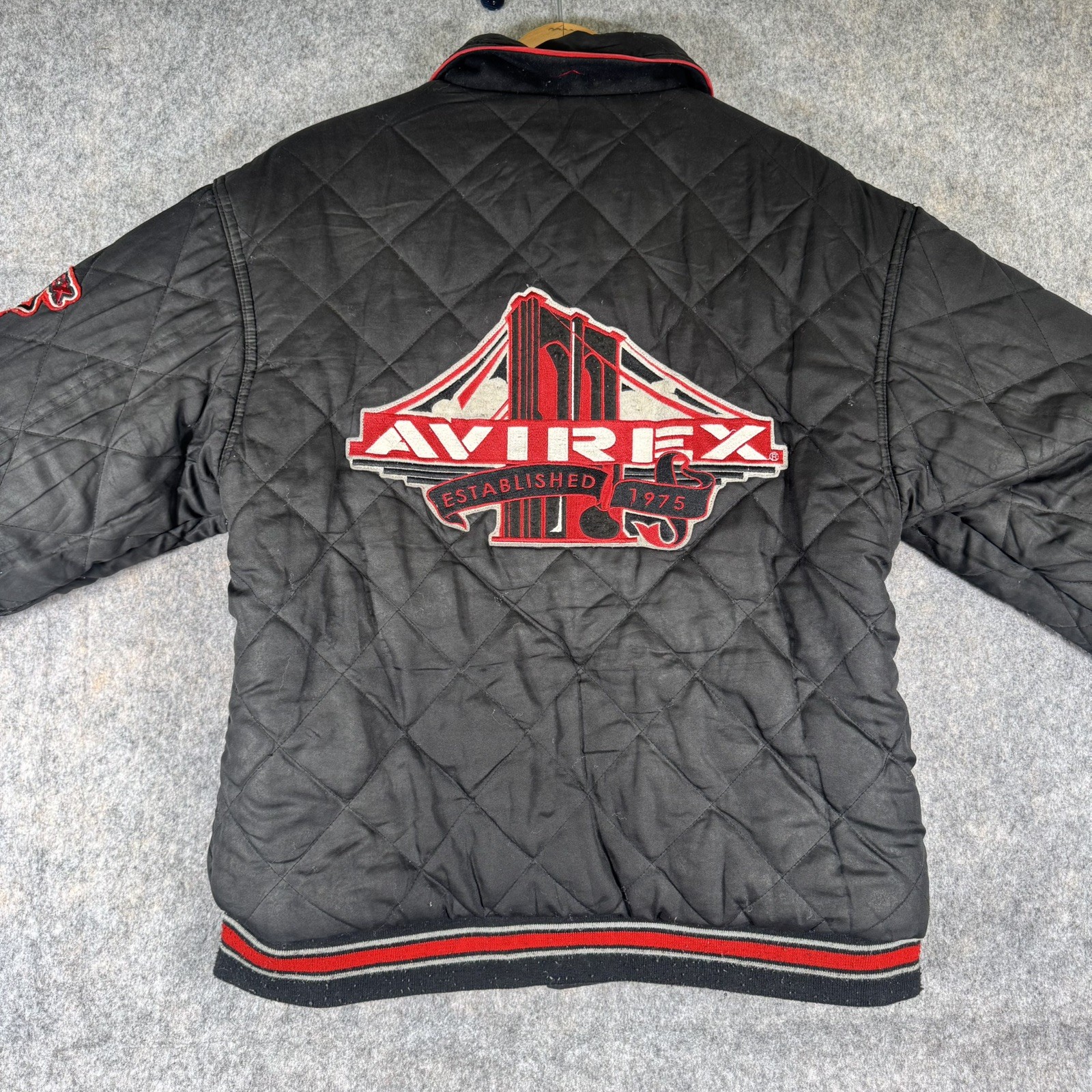 Men’s Black AVIREX Wool BOMBER JACKET, Varsity XL – Big Logo, Sports Award