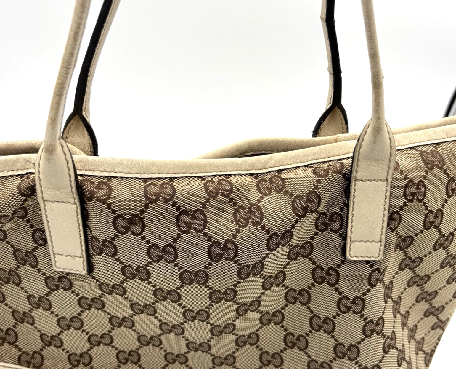 GUCCI GG Logo Abbey Shoulder Bag Canvas Leather Brown Beige Authentic 0058