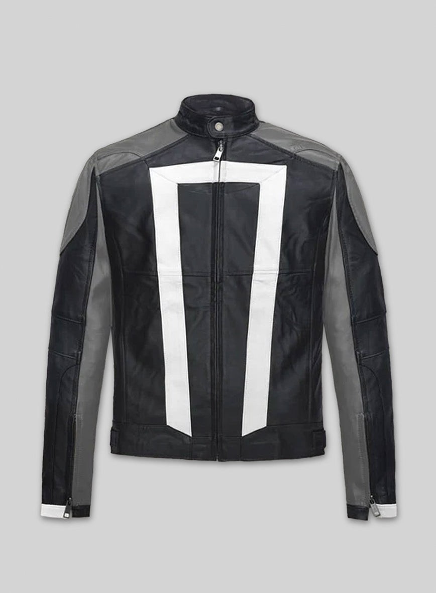 Men’s White Striped Black Leather Jacket Lambskin Handmade S M L XL 2XL 3XL NEW