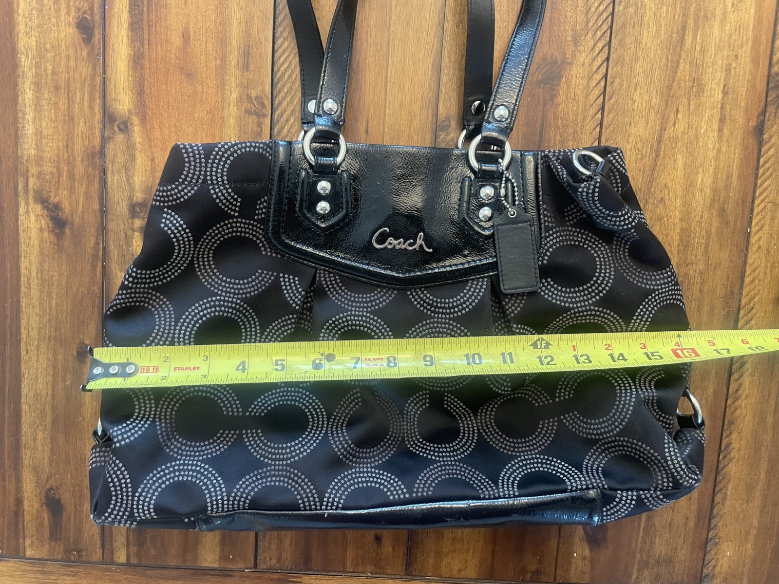 Coach Ashley Dotted Op Art Carryall Shoulder Bag F20049 black excellent