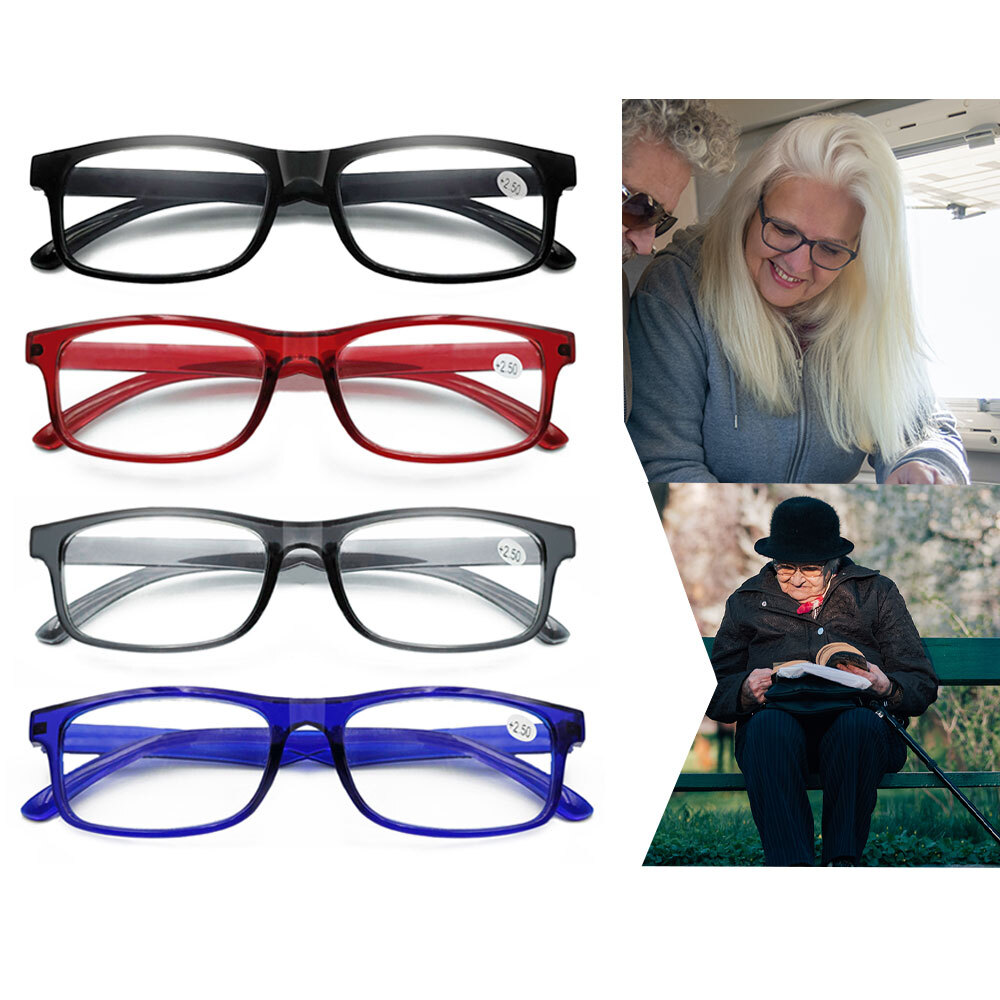 4 Pair Rectangular Spring Hinge Power Reading Reader Glasses For Men Women 1-3.0