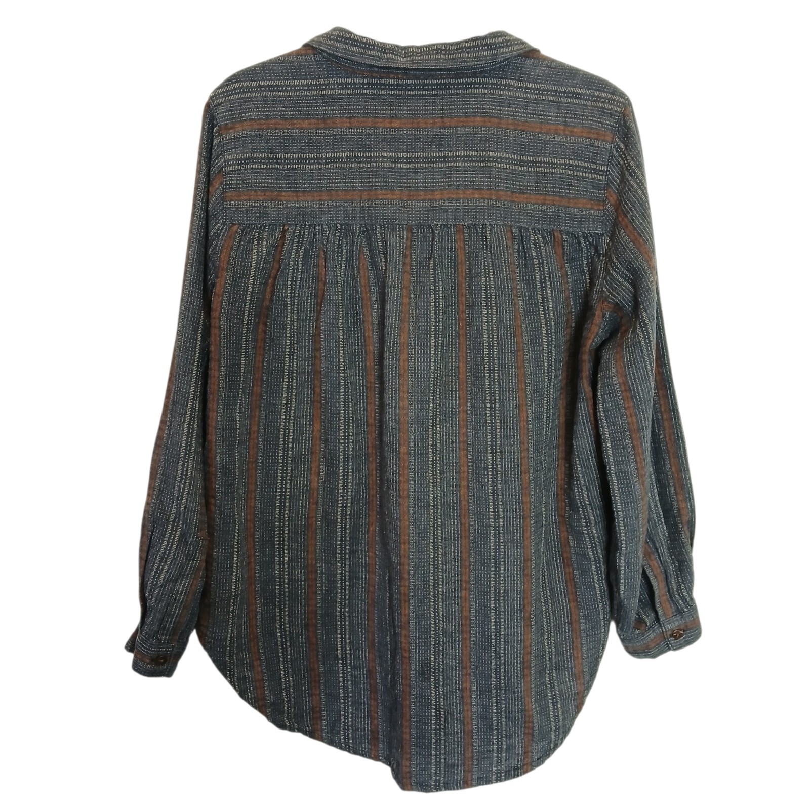 POETRY Shirt Size 8 Womens Hemp Organic Cotton Blend Blue Striped Button Down