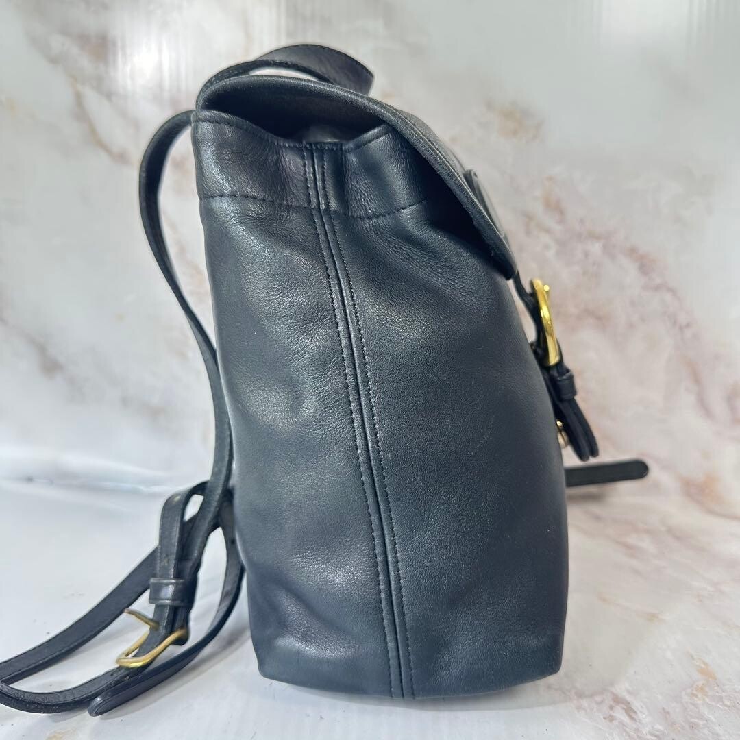 Coach Black Leather Mini Backpack USA Made 4152 Logo Charm Auth