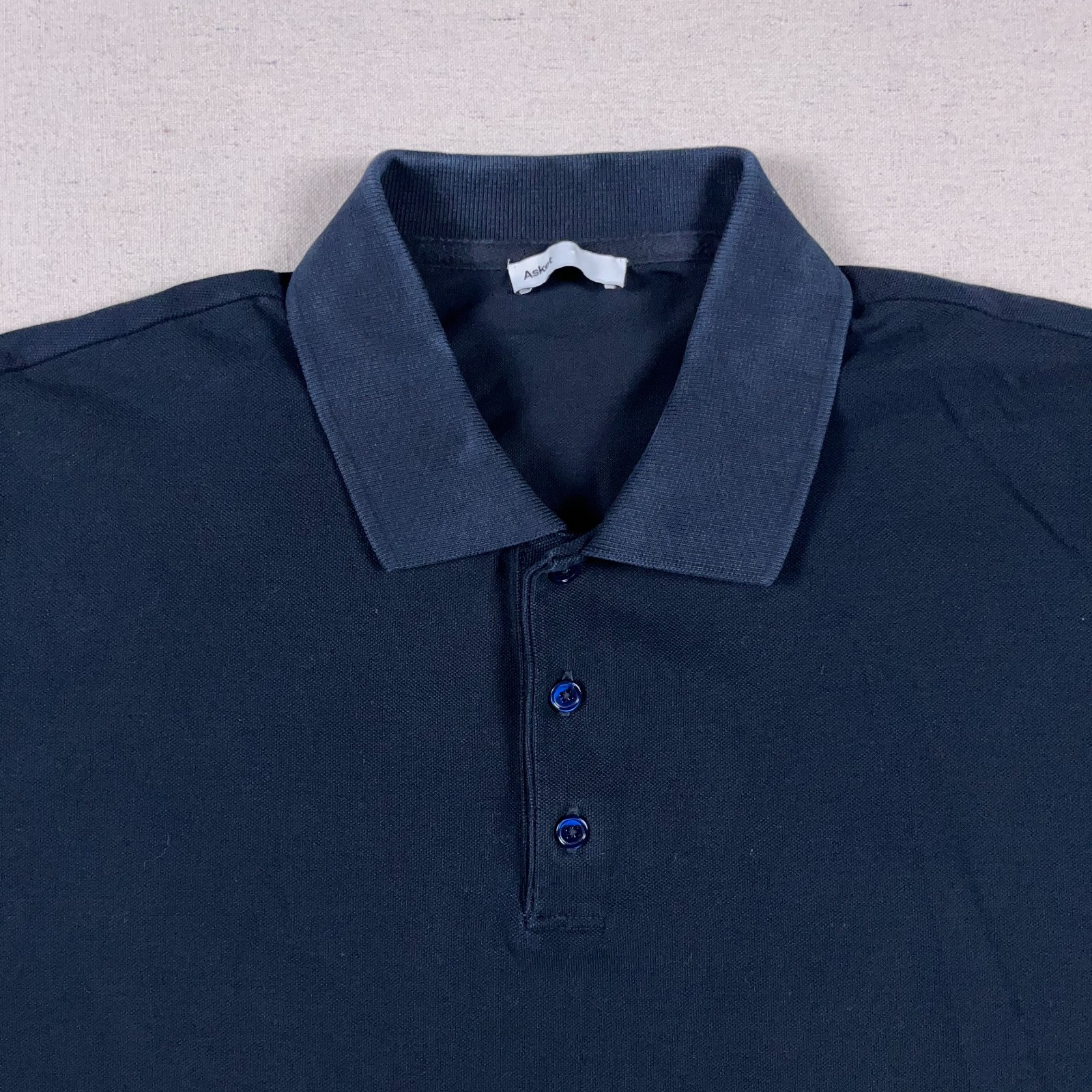 Asket Polo Shirt Mens Large Long Navy Blue Short Sleeve Pique Cotton