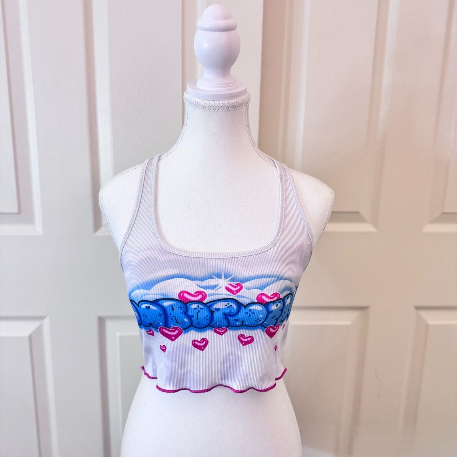 White Graphic Halter Tank Top | Large