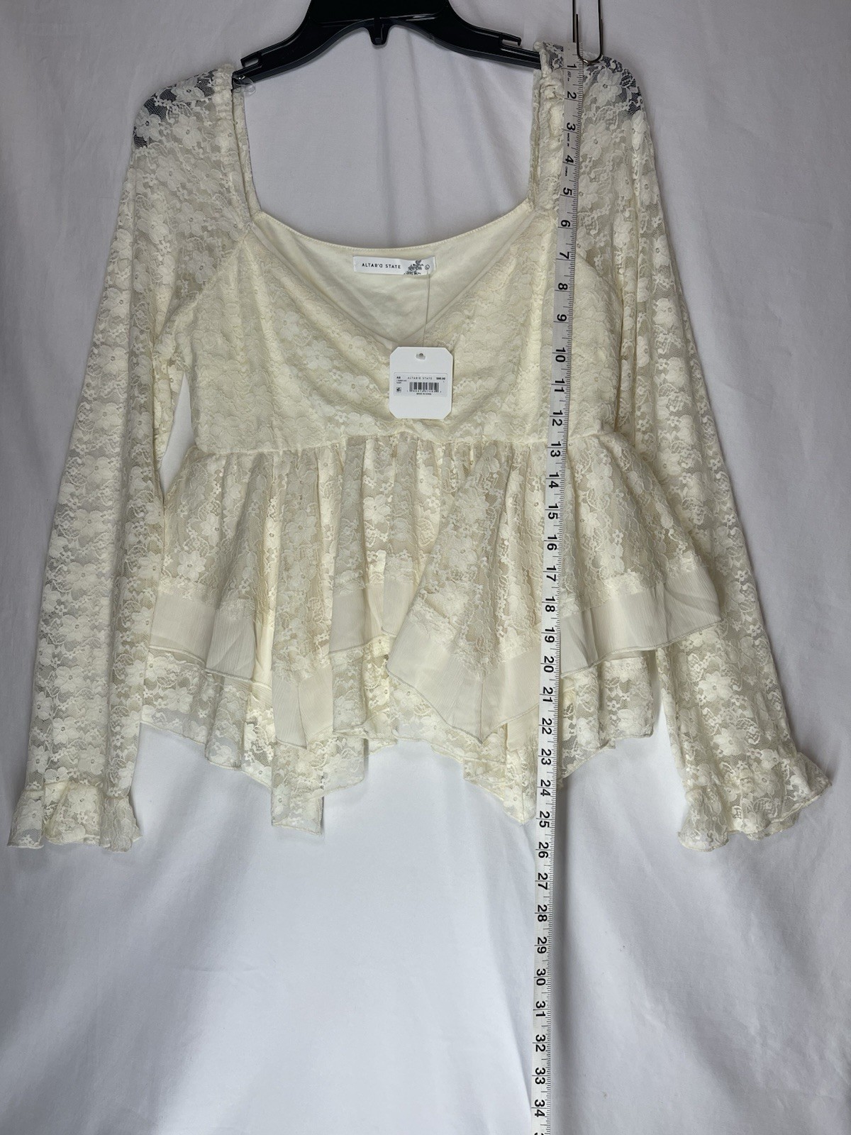 NWT Altar’d State Ivory Lillian Lace Babydoll Top Size L Boho Romantic Coquette