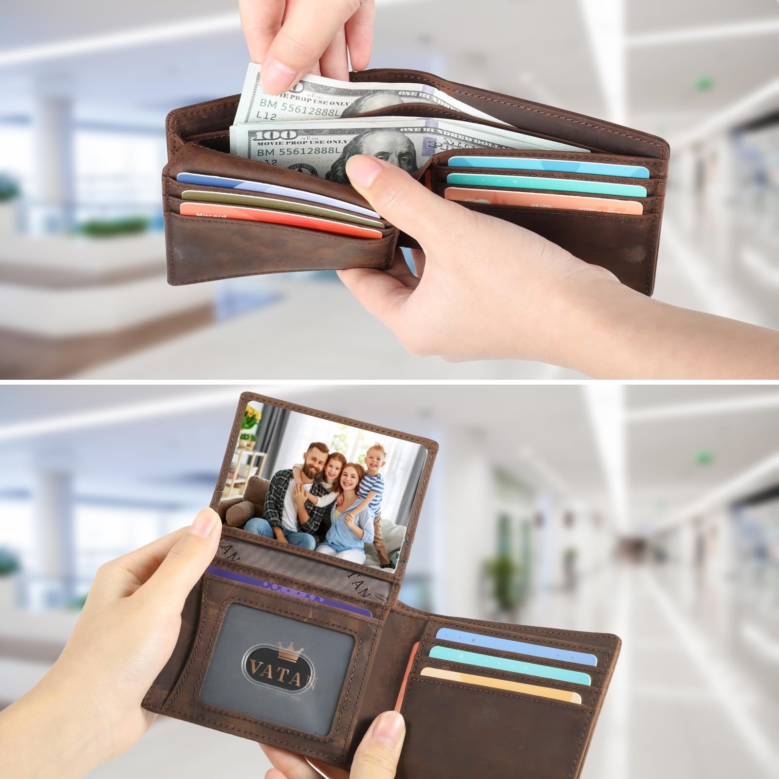 VATAN Slim Bifold RFID Blocking Leather Wallet for Men – 15 Card Holder
