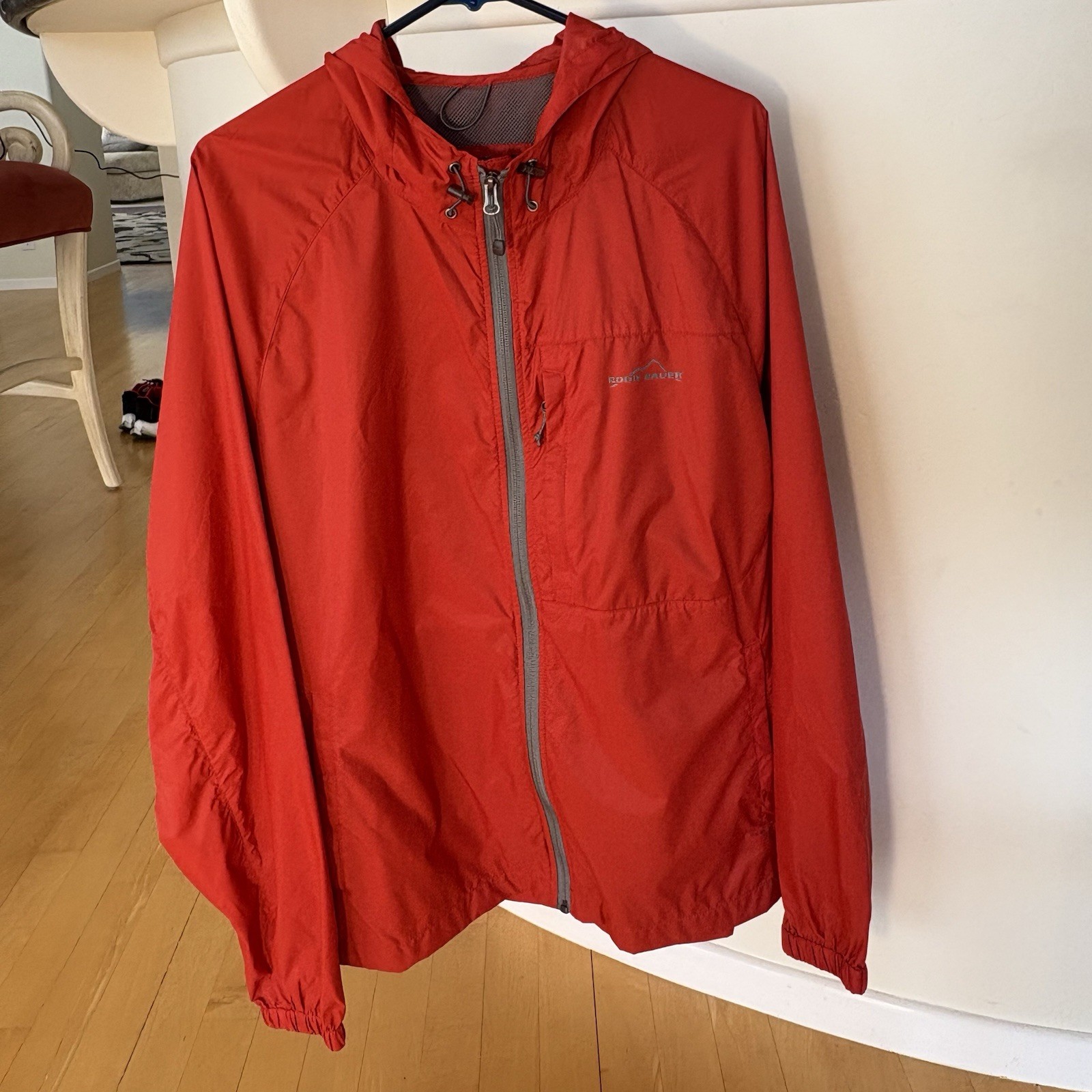 Eddie Bauer Hooded Windbreaker Jacket Large Orange Hiking Casual