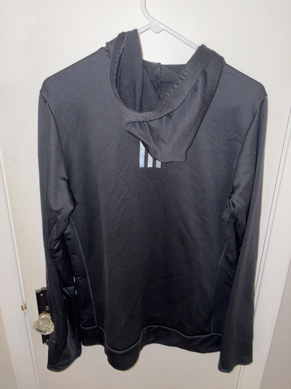 adidas Climawarm Climalite Pullover Hoodie Solid Black Logo Pockets Men’s M