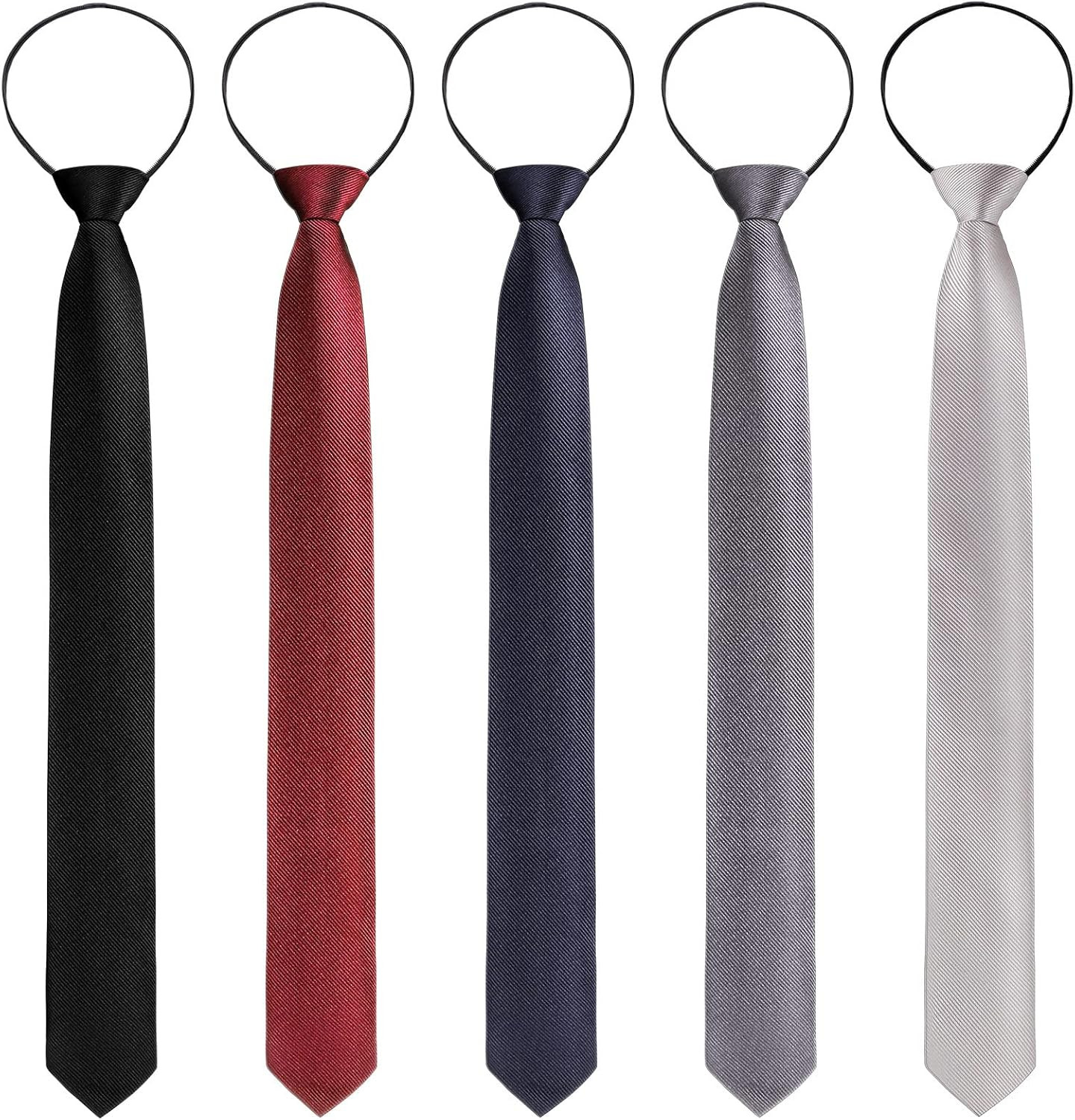 Xinnun 5 Pieces Mens Zipper Ties Pre Tied Adjustable Neckties Solid Color