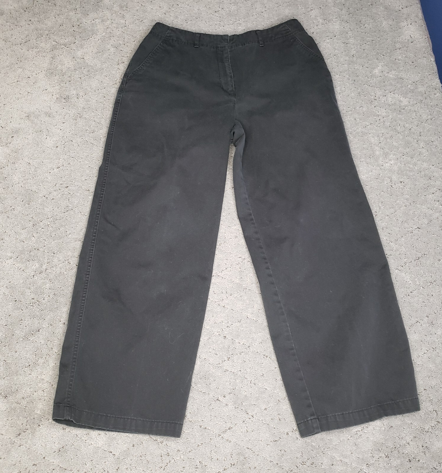 Talbots Pants Womens 12 Black Wide Leg Loose Capri High Rise Lagenlook Dark Wash