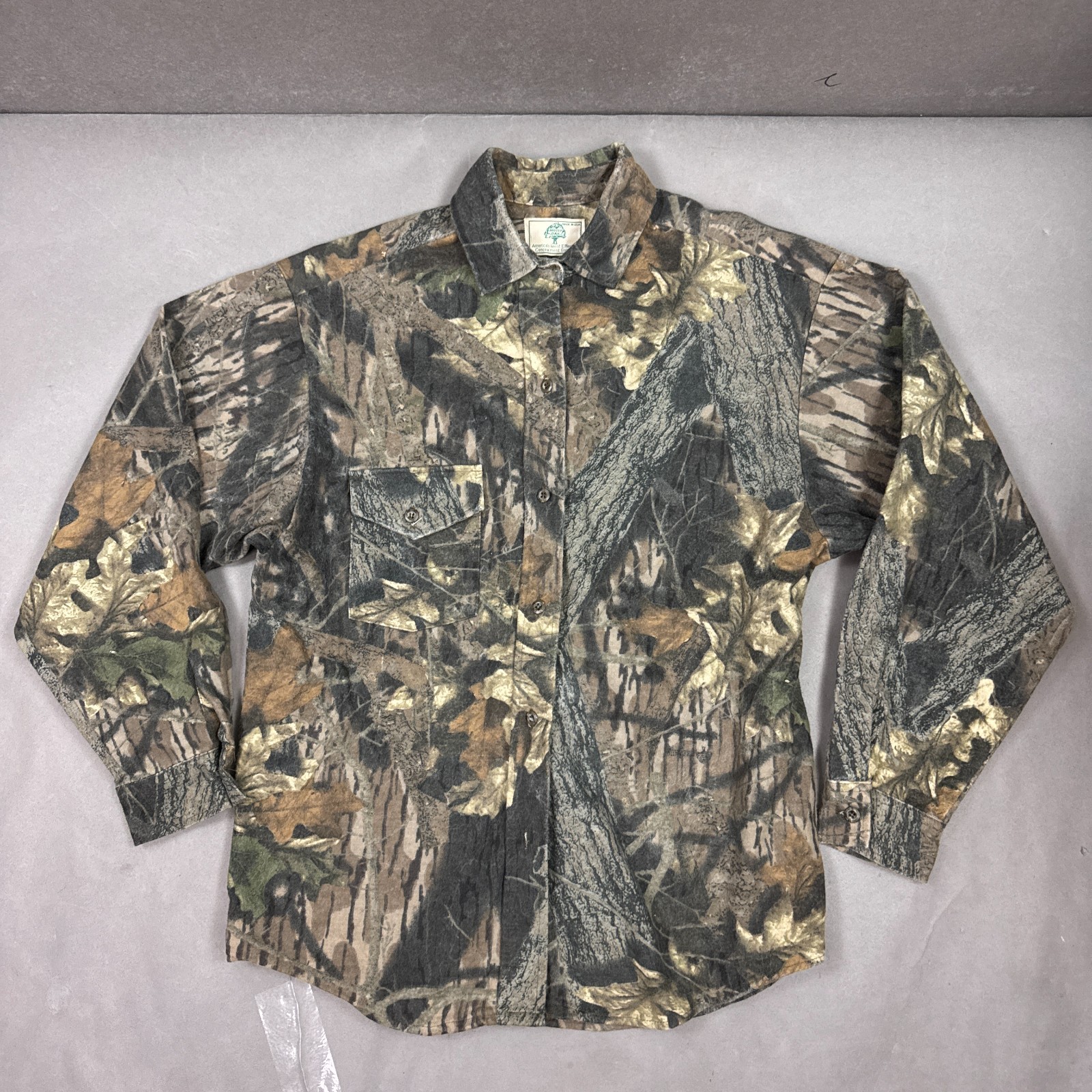 Vintage Original Mossy Oak Shirt Mens Medium Brown Breakup Made USA Chamois Hunt
